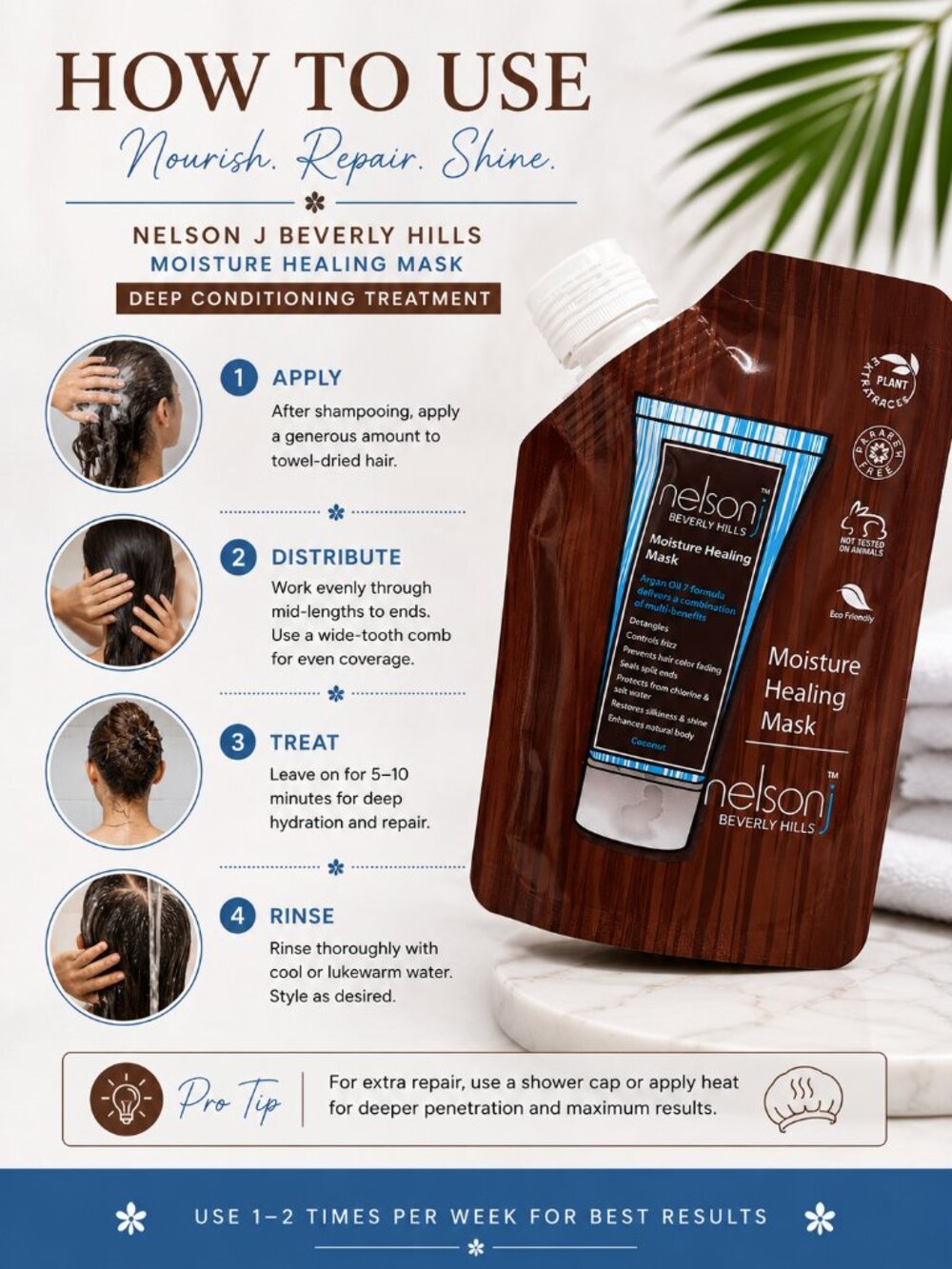 Nelson j Beverly Hills Moisture Healing Hair Mask Coconut 3.4 oz Argan Oil Treat - Picture 2 of 3